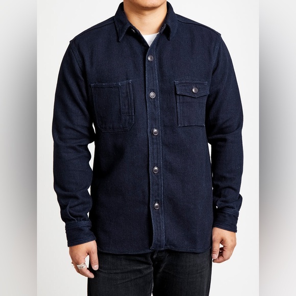 NWT MOMOTARO Japanese Denim Heavy Dobby Sashiko Work Shirt in Indigo Size 44 - Picture 7 of 8